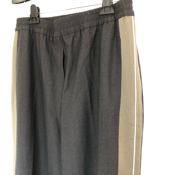 Brunello Cucinelli Wool charcoal black Slip On Pants frost green satin panel US8 - Picture 4 of 16
